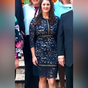 Navy, black and cream lace dress 3/4 sleeves